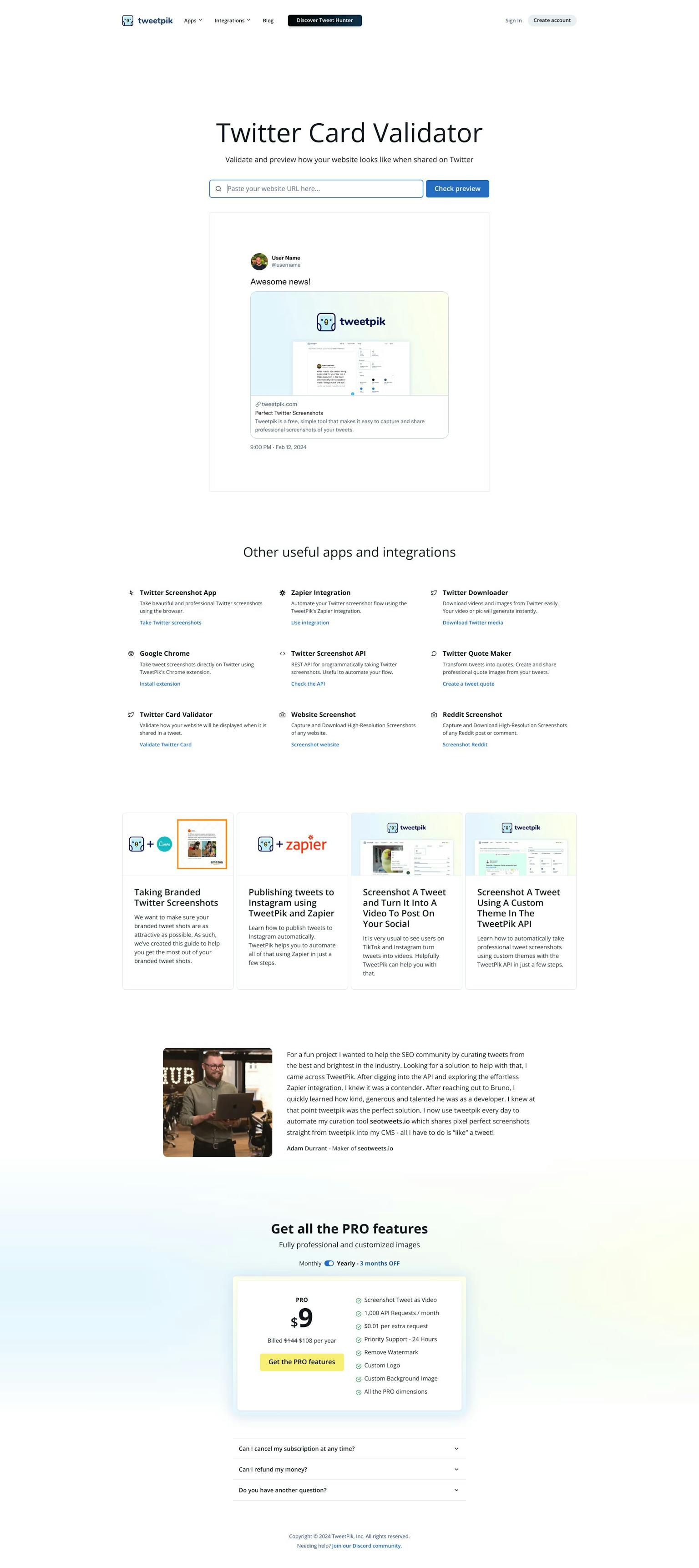 Screenshot of Twitter Card Validator by Tweet Hunter