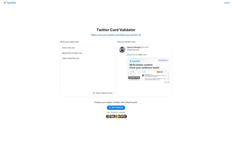 Screenshot of Twitter Card Validator by Typefully