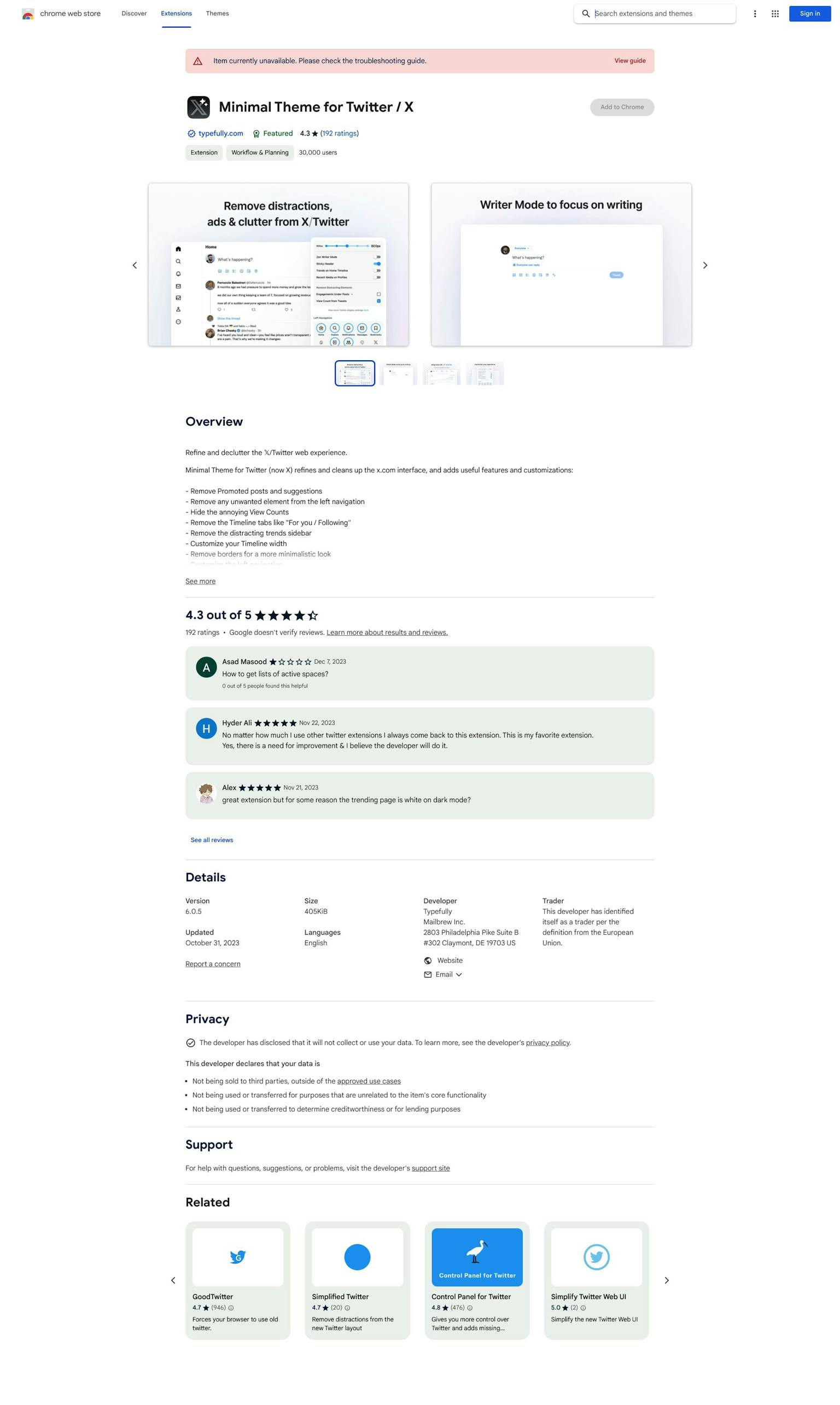 Screenshot of Minimal Theme for Twitter and X by Typefully