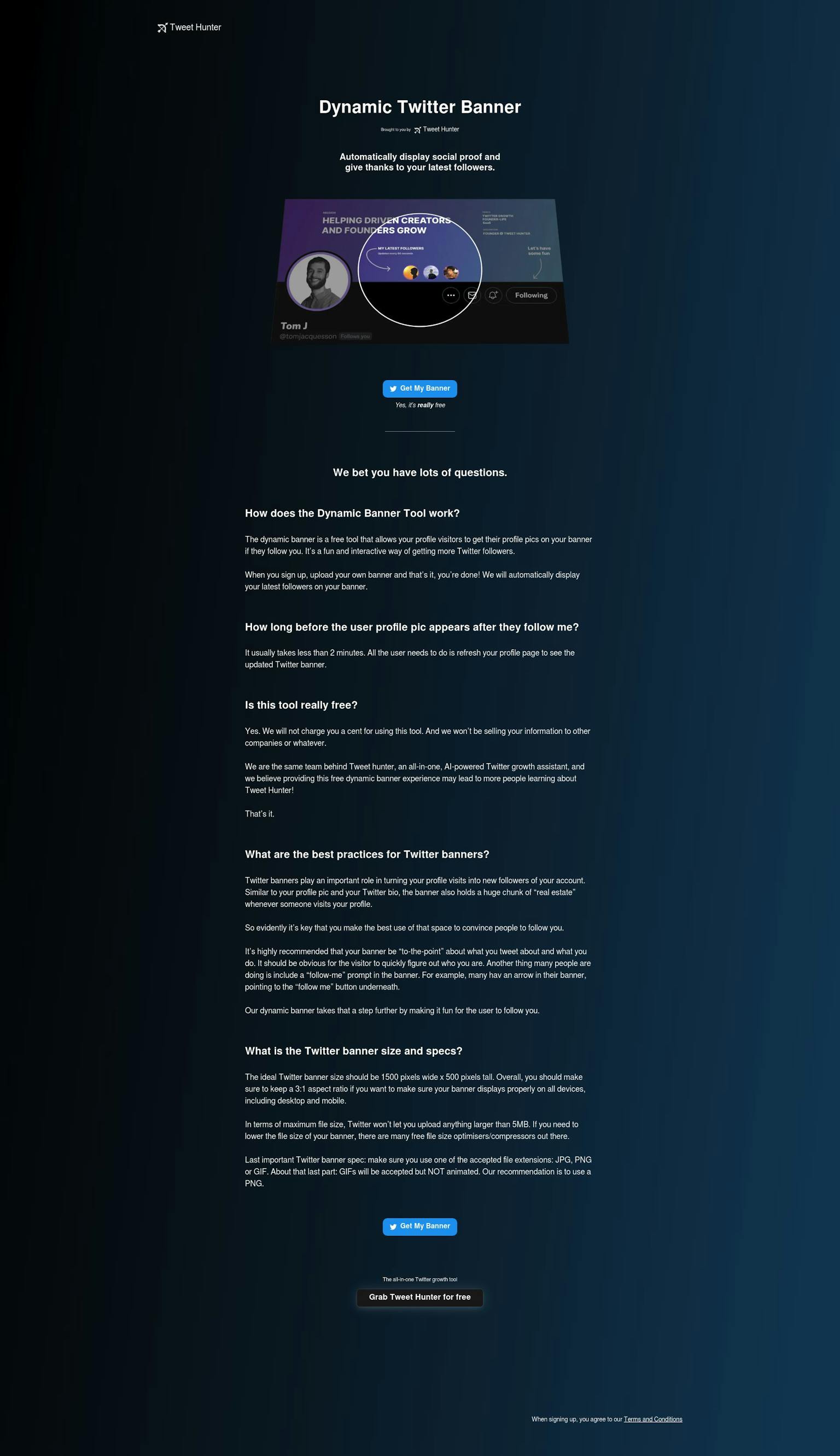 Screenshot of Dynamic Banner by Tweet Hunter