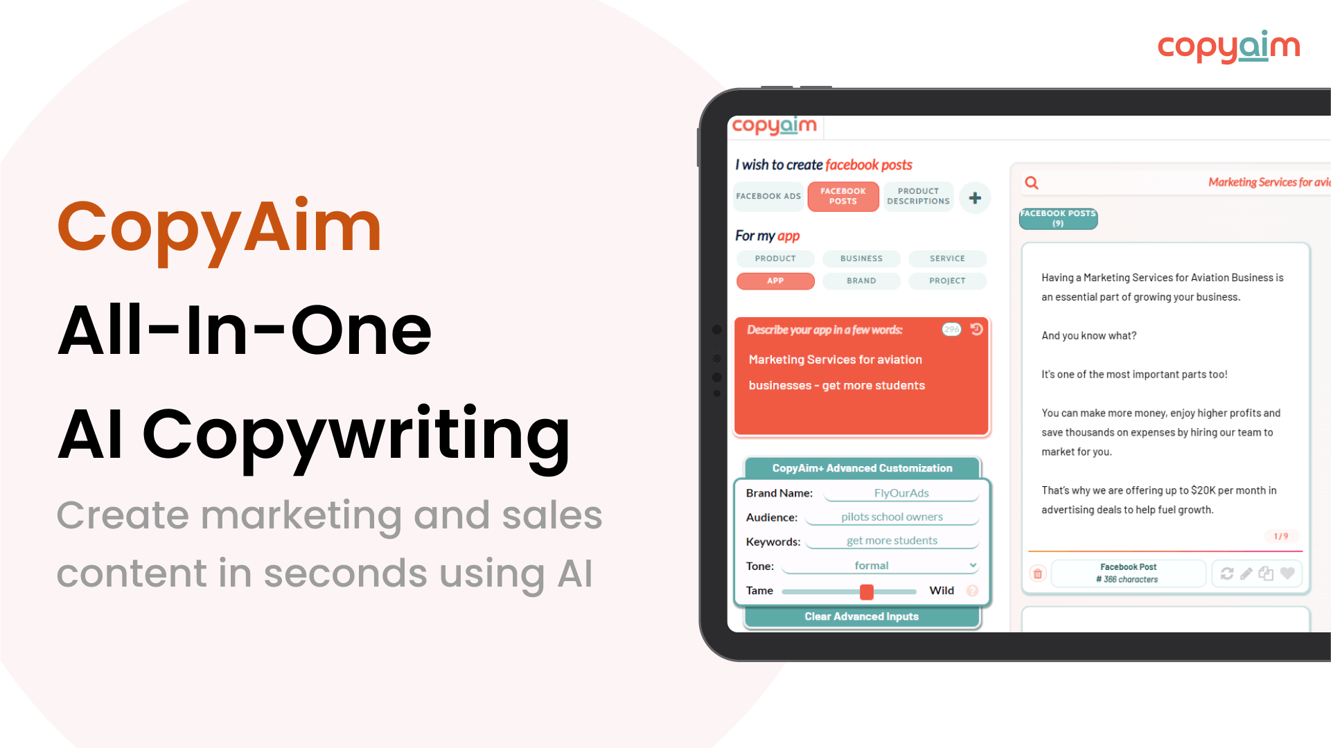 A.I. Copywriting & Brainstorming | CopyAim