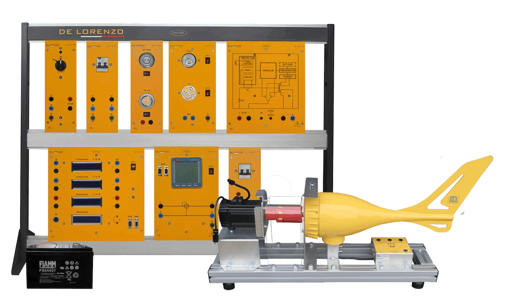 WIND ENERGY TRAINER WITH BATTERY CHARGE REGULATOR AND BATTERY training systems
