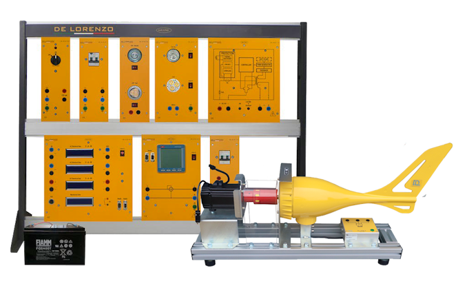 WIND ENERGY TRAINER WITH BATTERY CHARGE REGULATOR AND BATTERY training systems