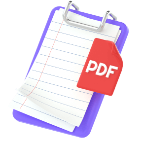 homework bot online Clipboard with paper and a PDF sticker.
