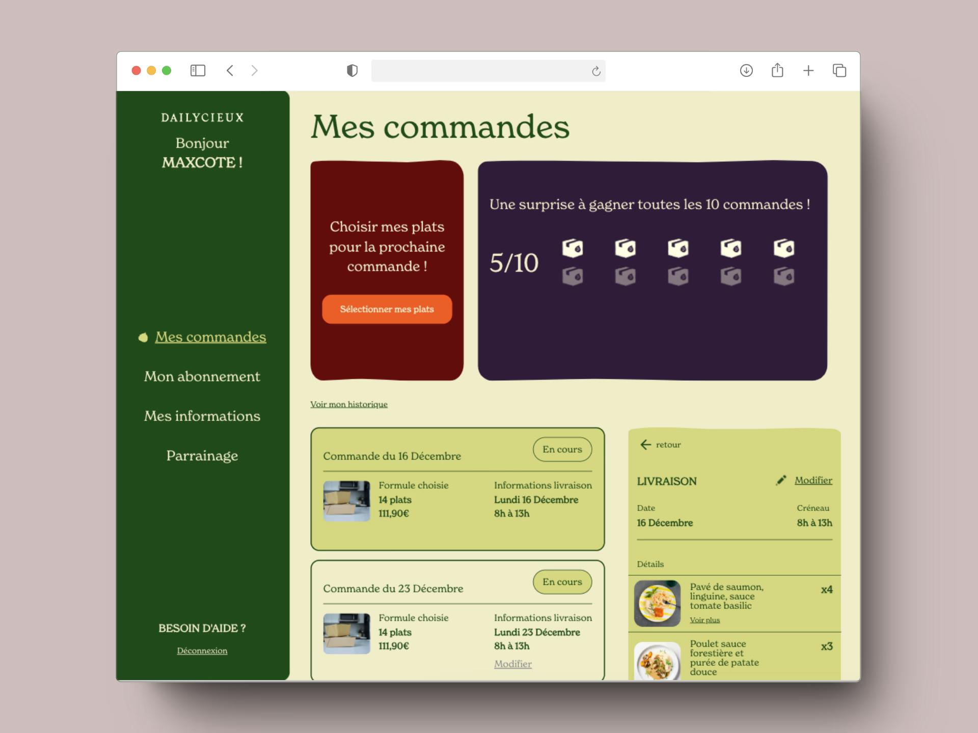 Screenshot of the Dailycieux project.