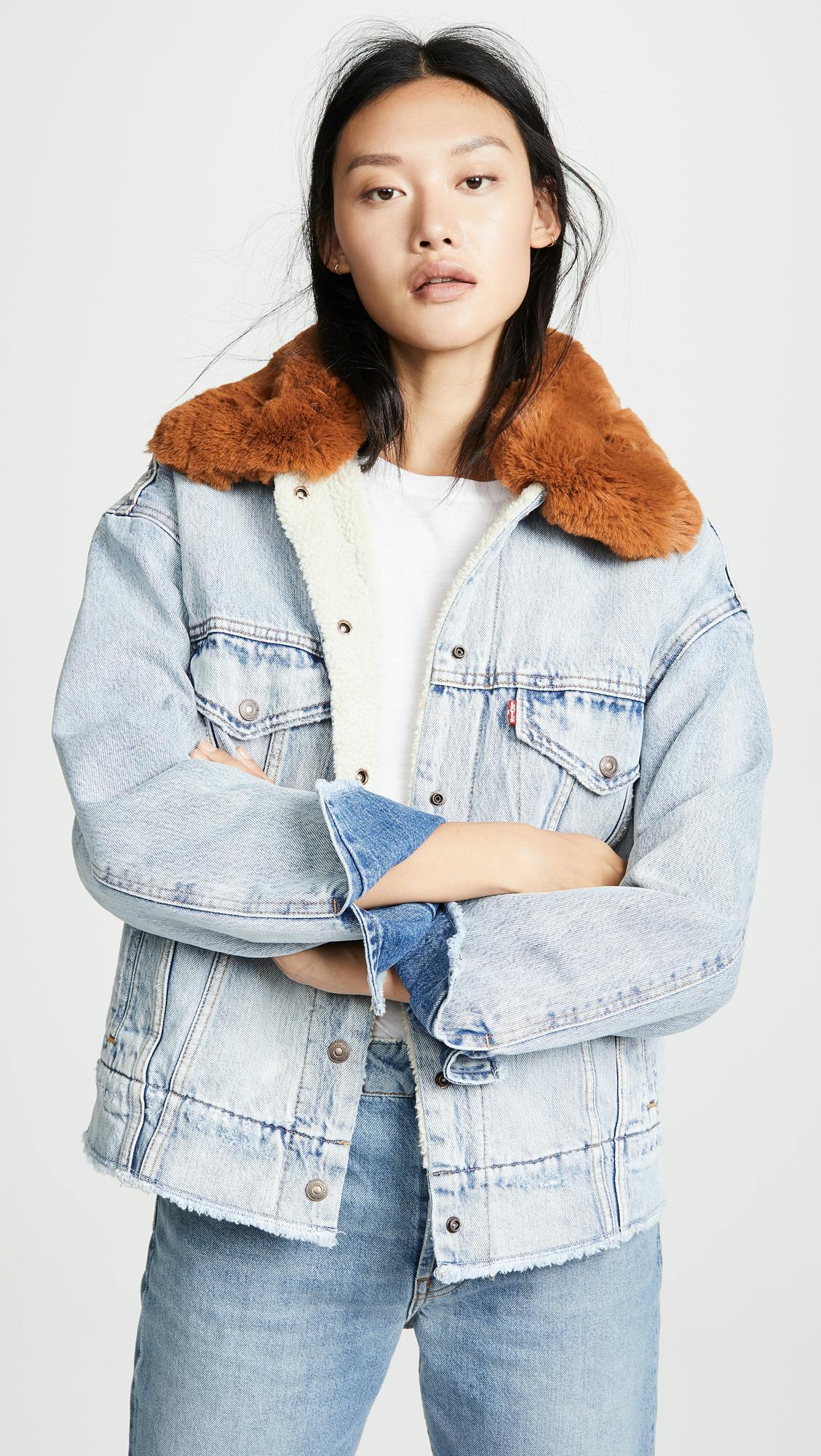 levi's faux fur trucker denim jacket