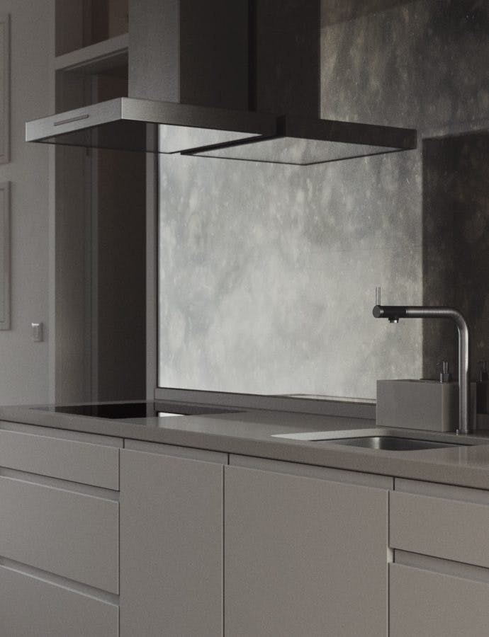 antiqued mirror backsplash and sheets