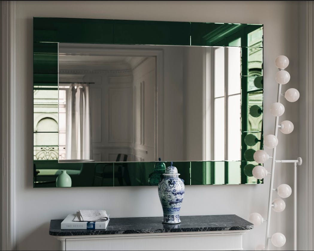 green mirror, art deco green mirror