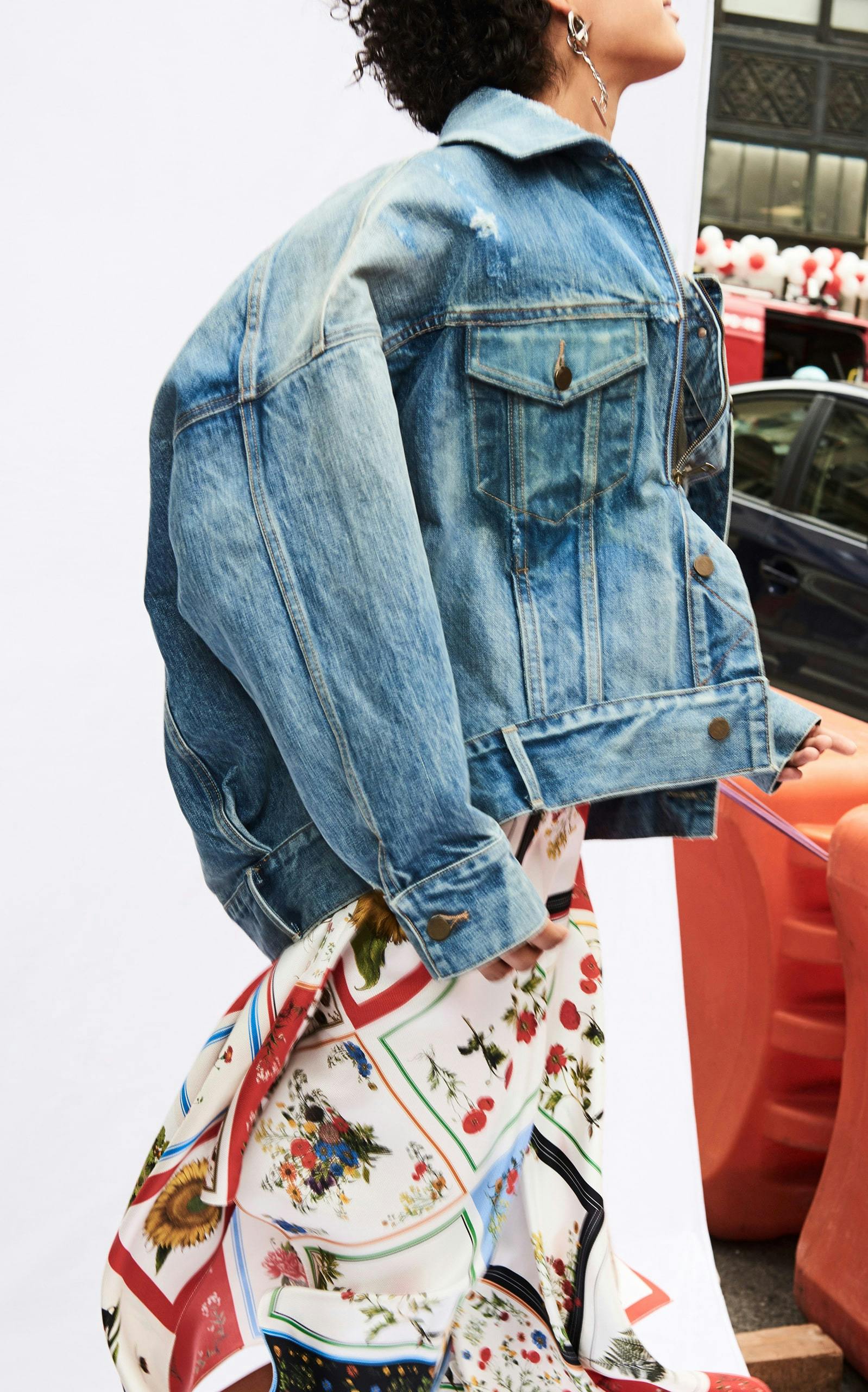 Photo by Moda Operandi denim jacket, monse, moda operandi, cocoon denim jacket, blue denim, oversized jacket