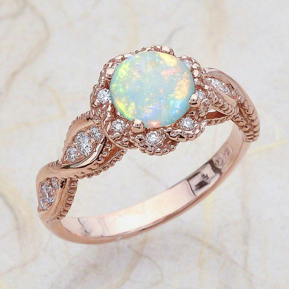 14K Vintage Rose Gold Opal Engagement Ring Sell Jewelry on Etsy
