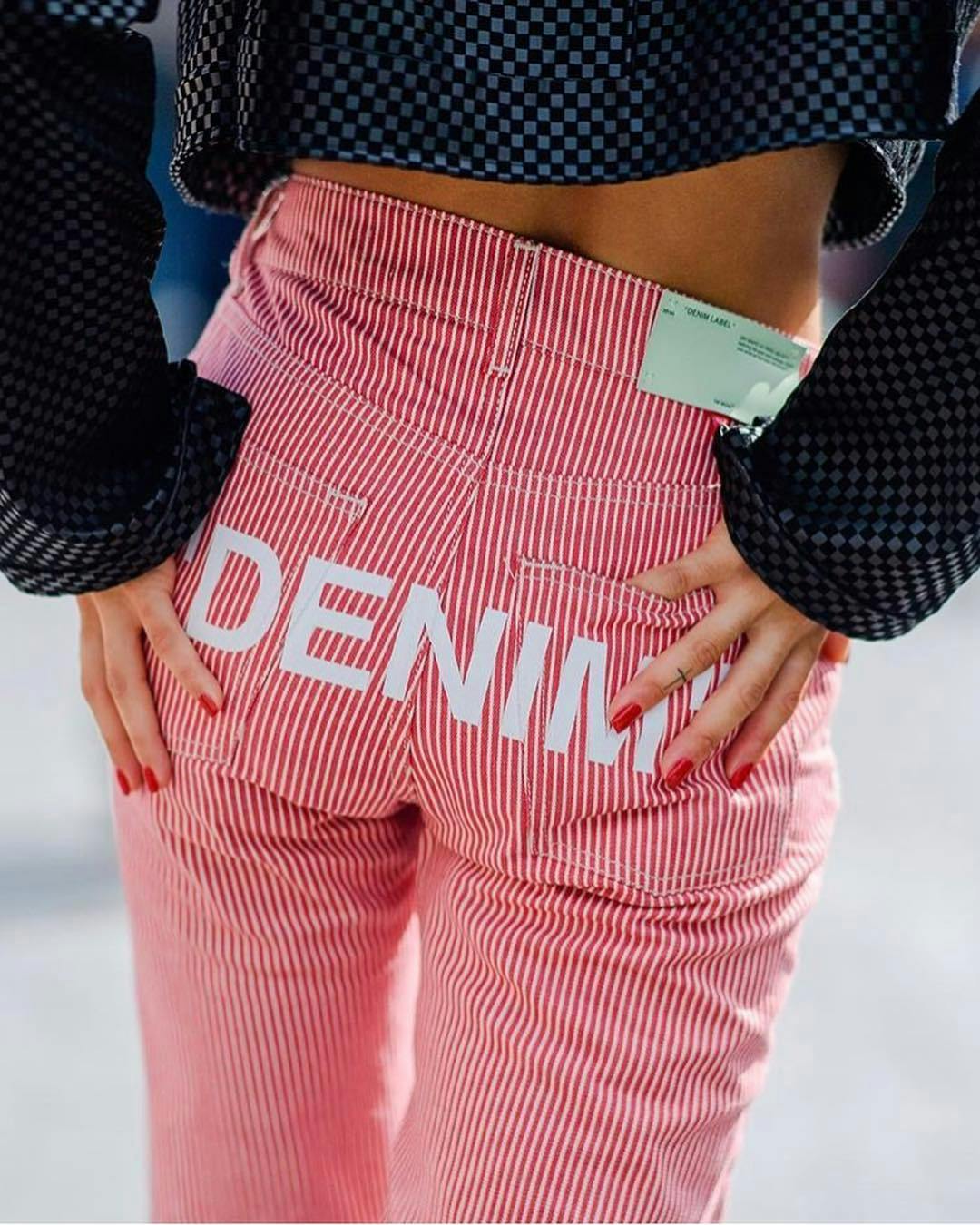 Alanna Arrington by Tyler Joe in Off White rose denim, colorful jeans