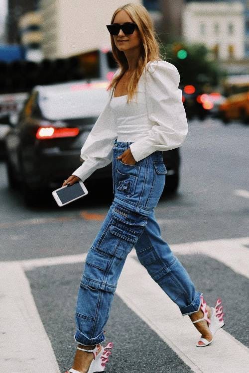 Charlotte Groeneveld in Balenciaga utility jeans, cargo jeans