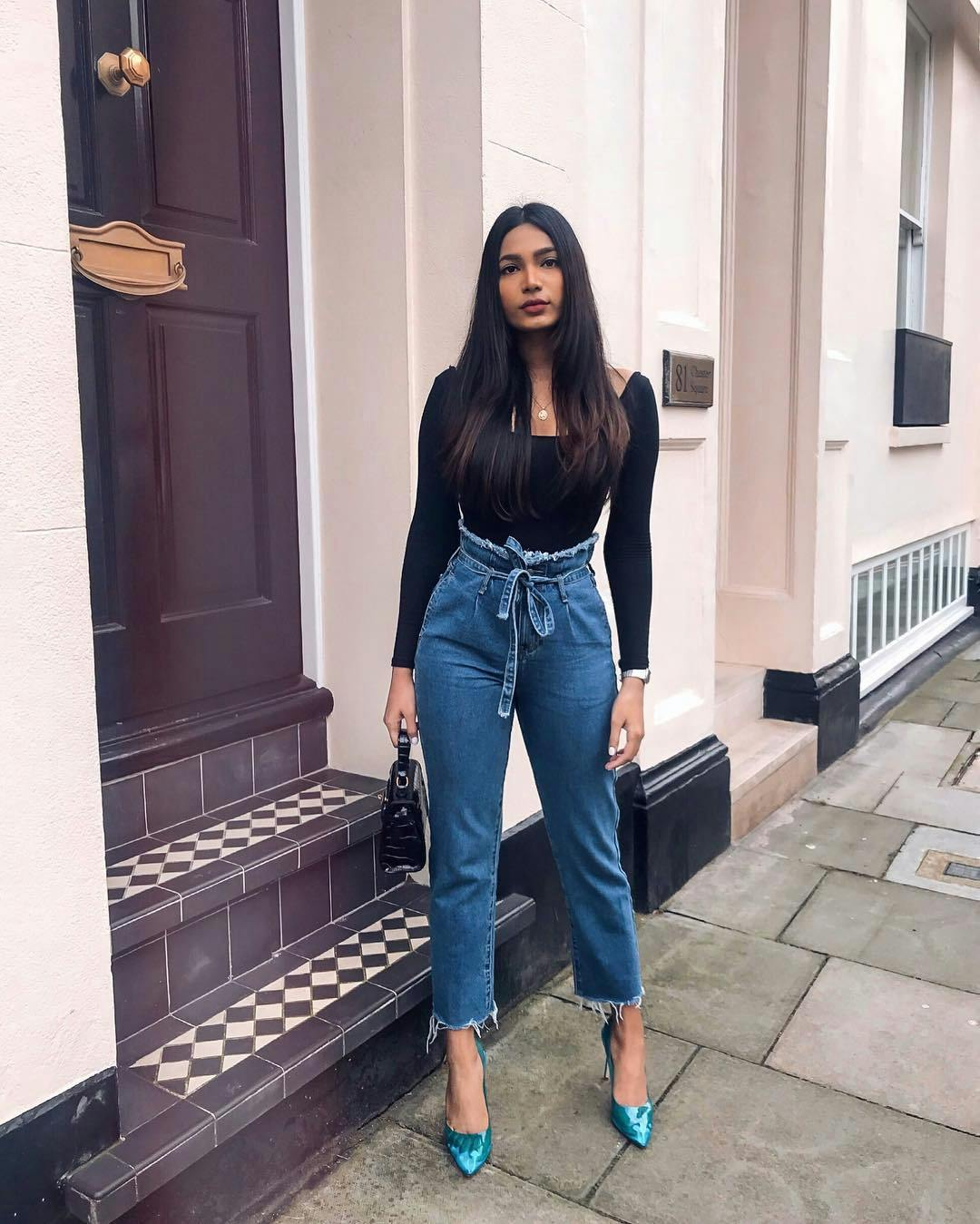 Divya (Cosmoandfries) in Cinched Waist Jeans cinch waist jeans, paperbag jeans
