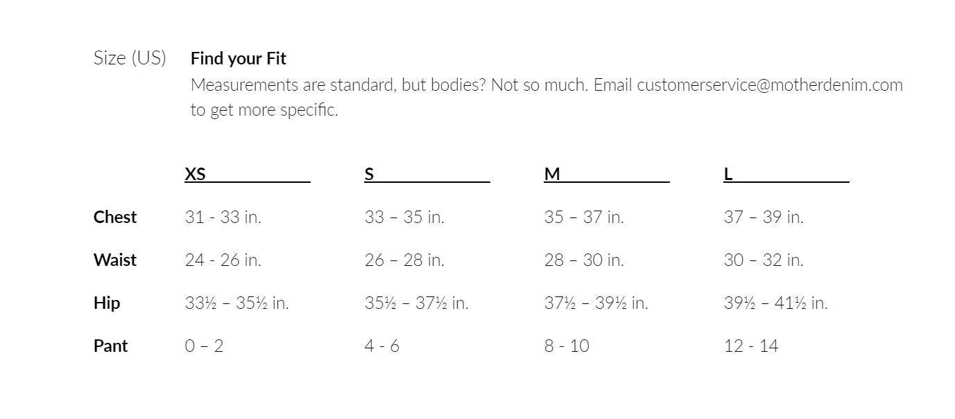 Mother Denim Size Guide