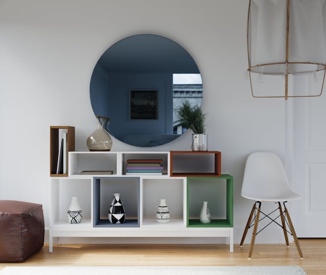 The Sofia round blue glass mirror
