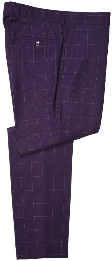 Louis Raphael Tailored Windowpane Plaid Flat Front Pants 