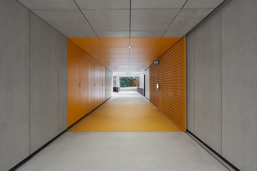 Curtin University Hayman Theatre showing yellow interior hallway