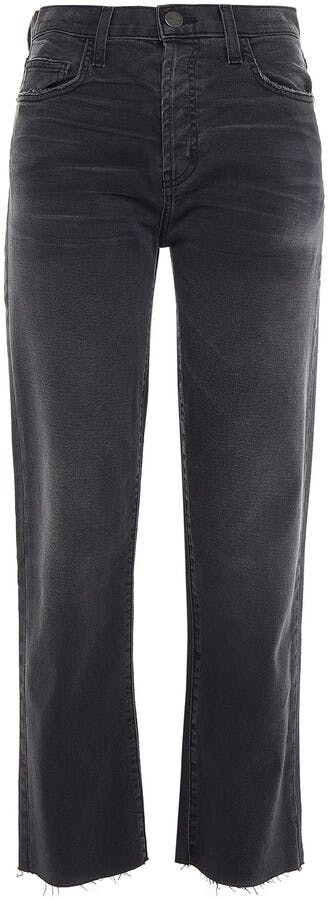 Current & Elliott The Original Straight High-Rise Button Fly Cropped Black Jeans