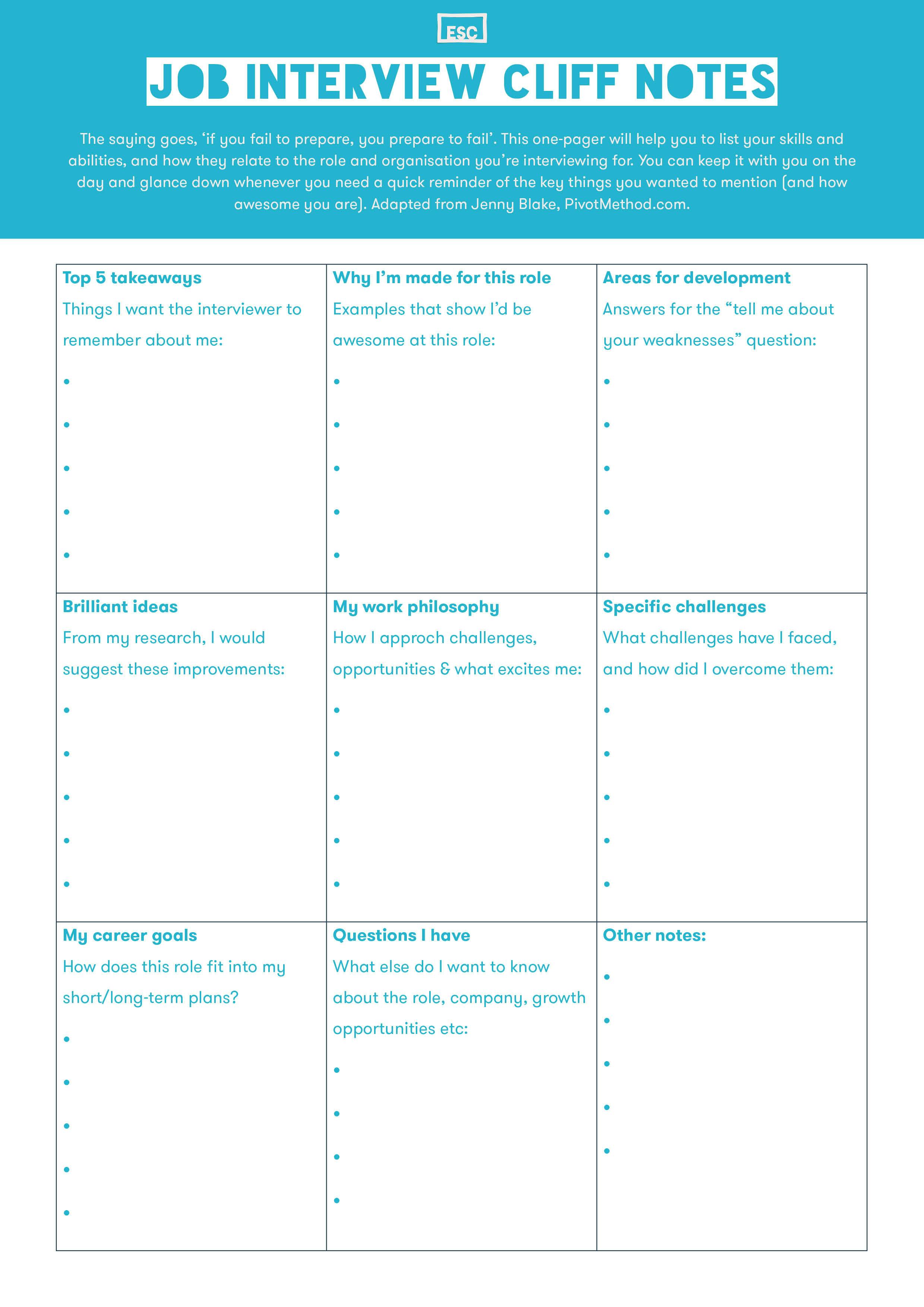 Job Interview Cliff Notes Escape the City