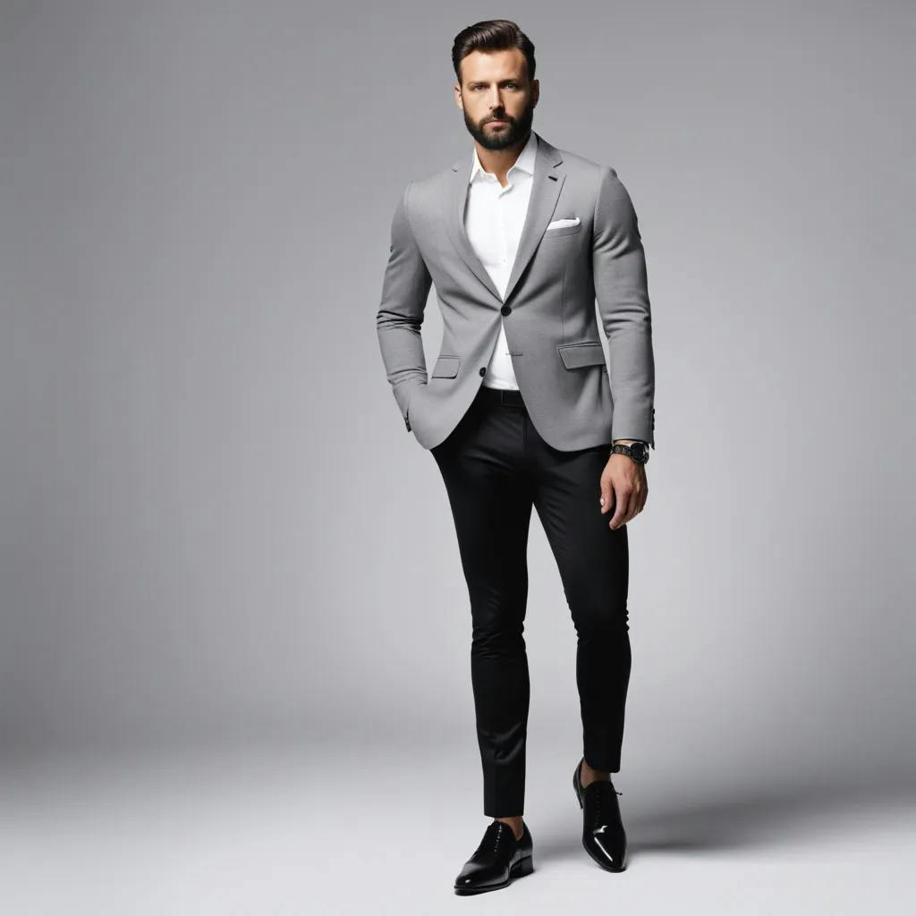 Black shirt and grey blazer online