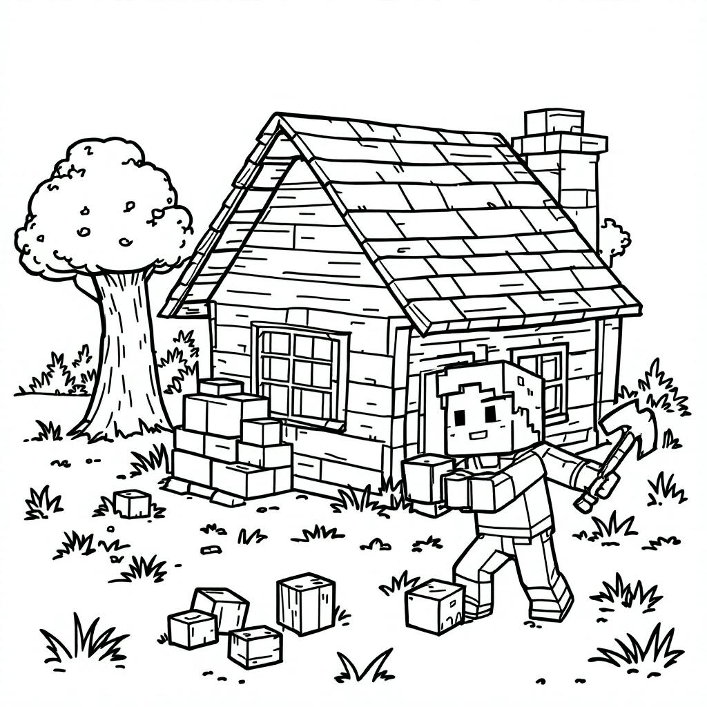 Minecraft - Alex Building Coloring Page (Free) | ColorFun