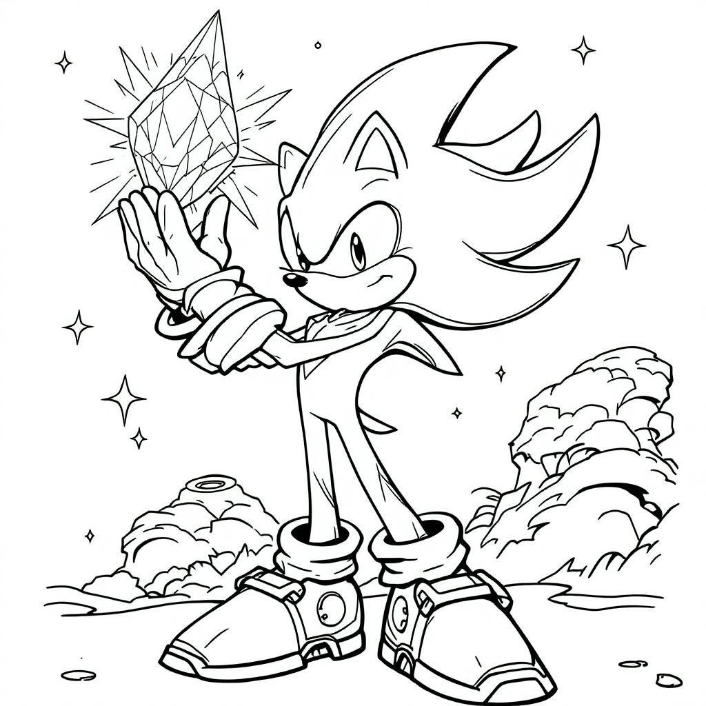 Sonic - Shadow and Chaos Emerald Coloring Page (Free) | ColorFun