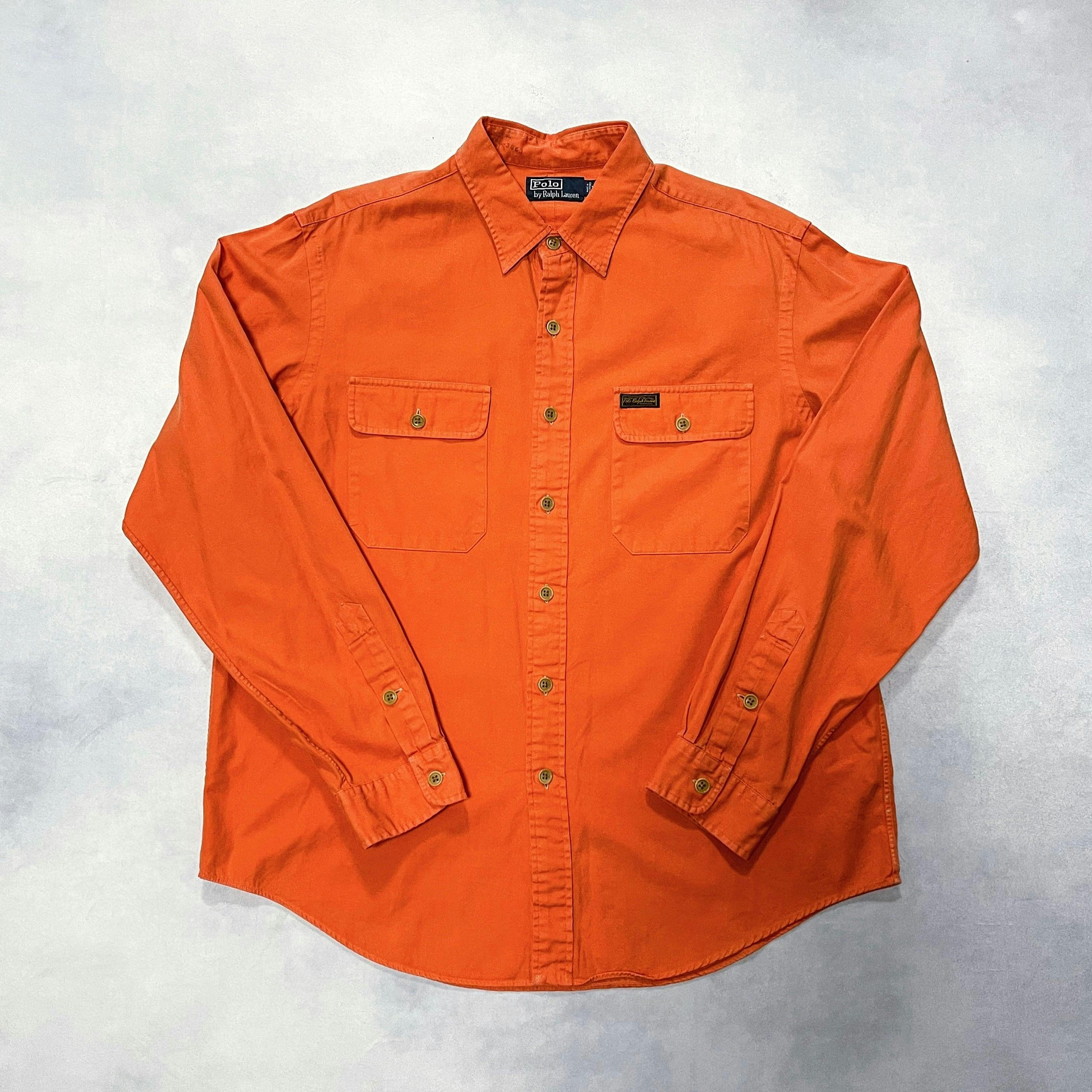 90s polo by ralphlauren キューバシャツ 長袖 オレンジ - シャツ新しい