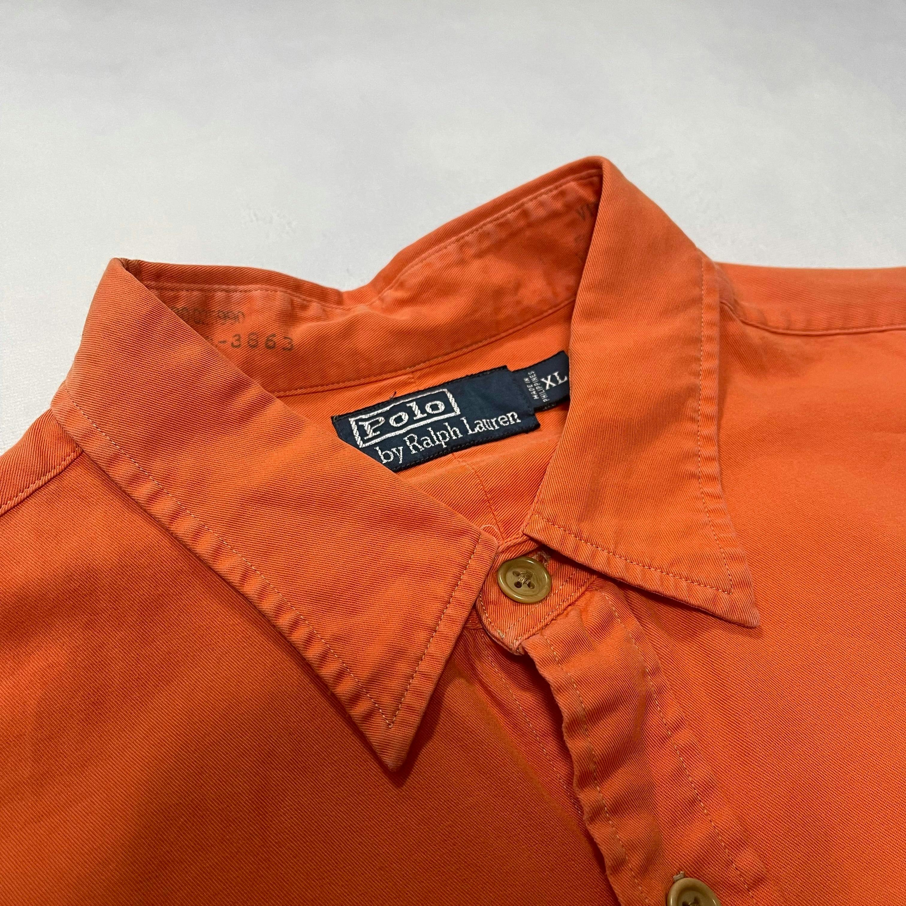 90s polo by ralphlauren キューバシャツ 長袖 オレンジ - シャツ新しい