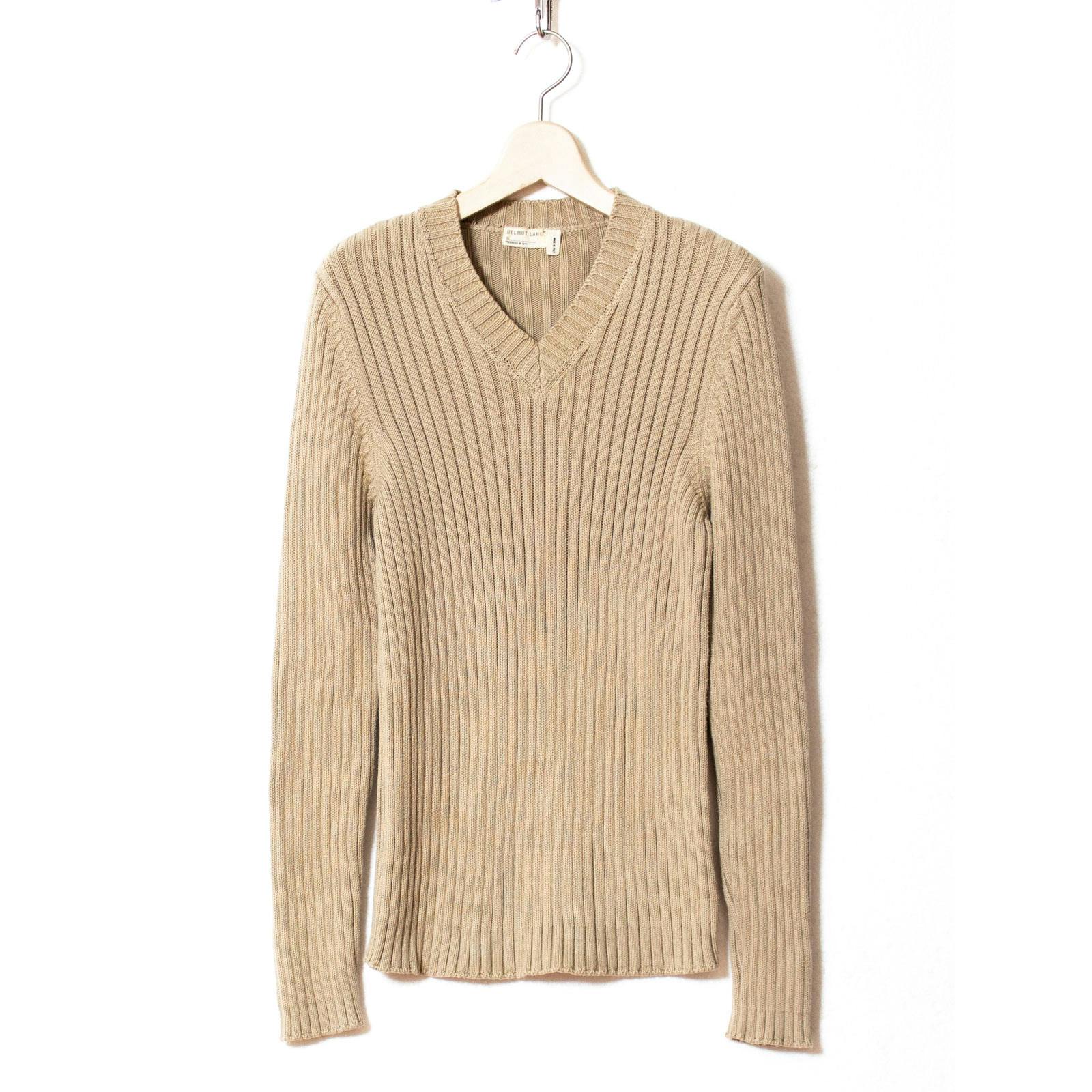 美品【HELMUT LANG】ベージュ・麻100%・長袖・Ｖネックセーター HELMUTLANG 】 本人期 1998 ミリタリー リブニット M - ARCHIVESTOCK