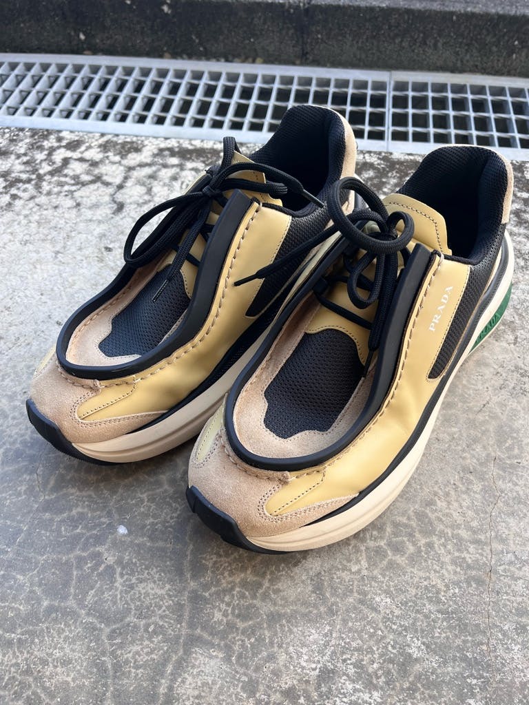 prada 23aw バイクファブリックxスエード レザー スニーカー