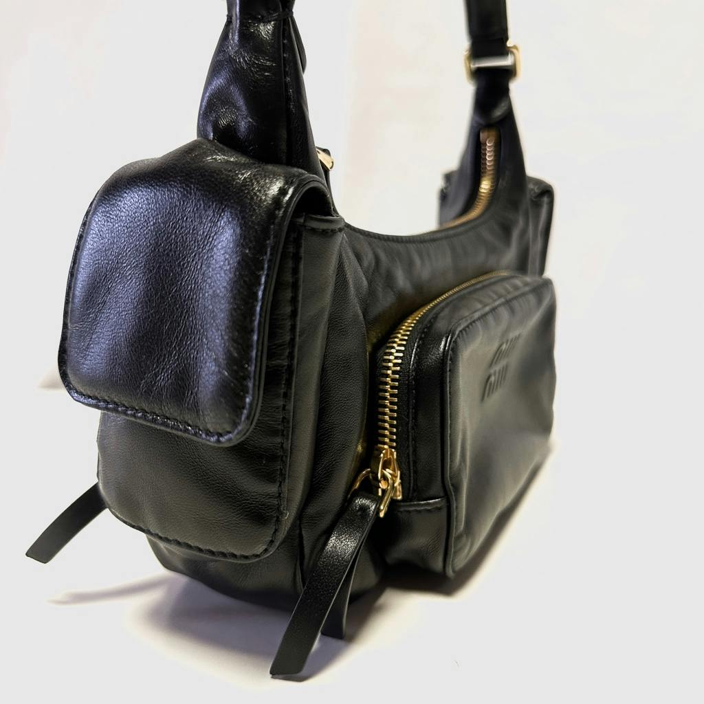 MIU MIU ミュウミュウ レザー ポケット バッグ 関税送料無料 極美品◇MIUMIU Nappa leather pocket bag ミュウミュウ ナッパ