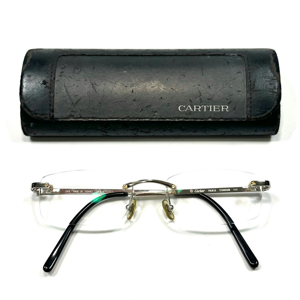 Cartier サングラス 度入り Cモチーフ リムレス 希少◇Cartier カルティエ リムレス シングルポイント メガネ