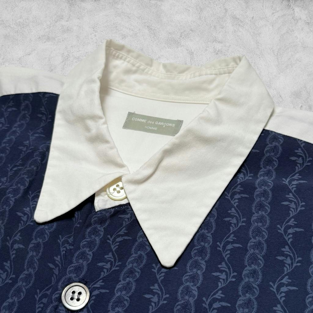 80's》コムデギャルソンオム レーヨン切替 でかボタンシャツ 白×紺