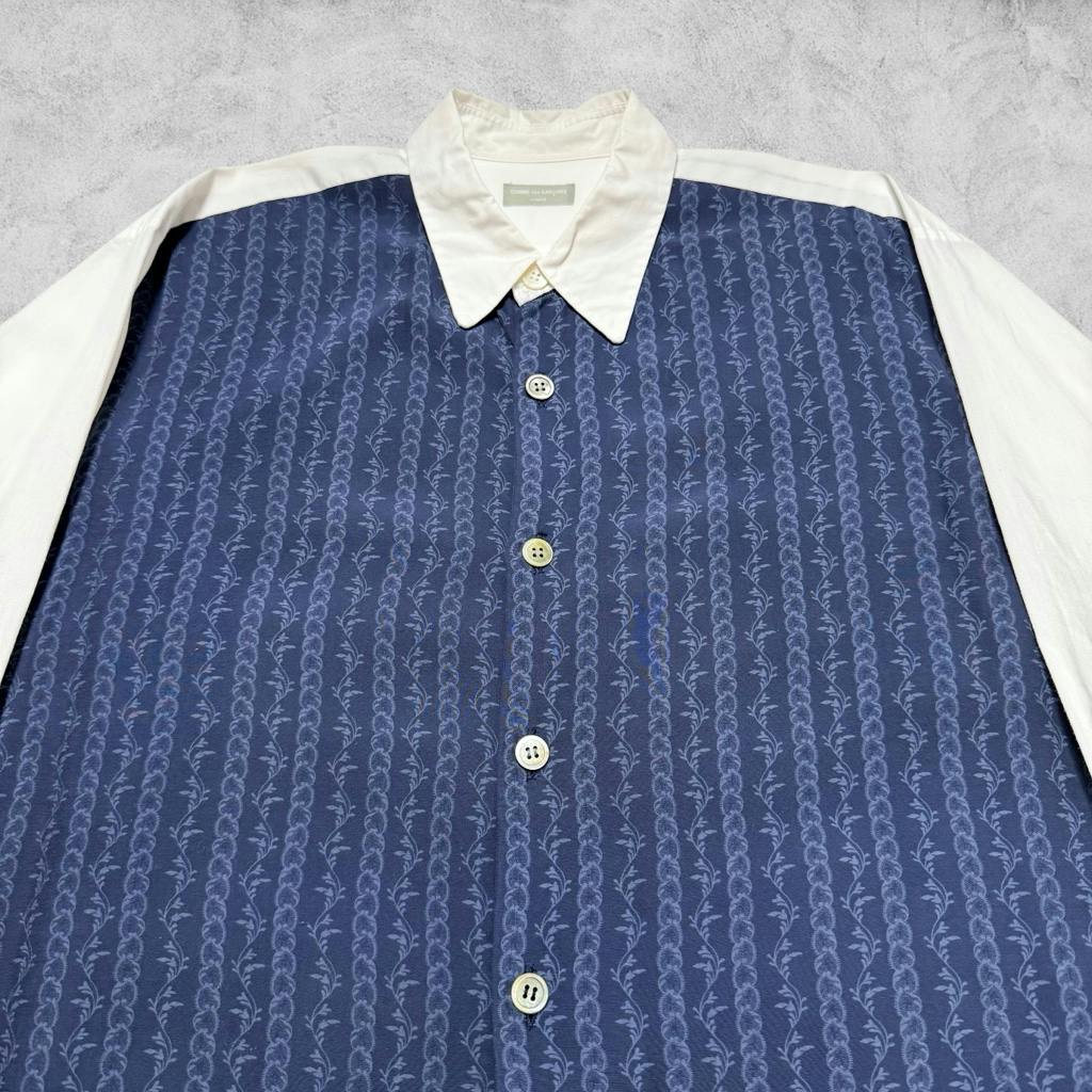 80's》コムデギャルソンオム レーヨン切替 でかボタンシャツ 白×紺