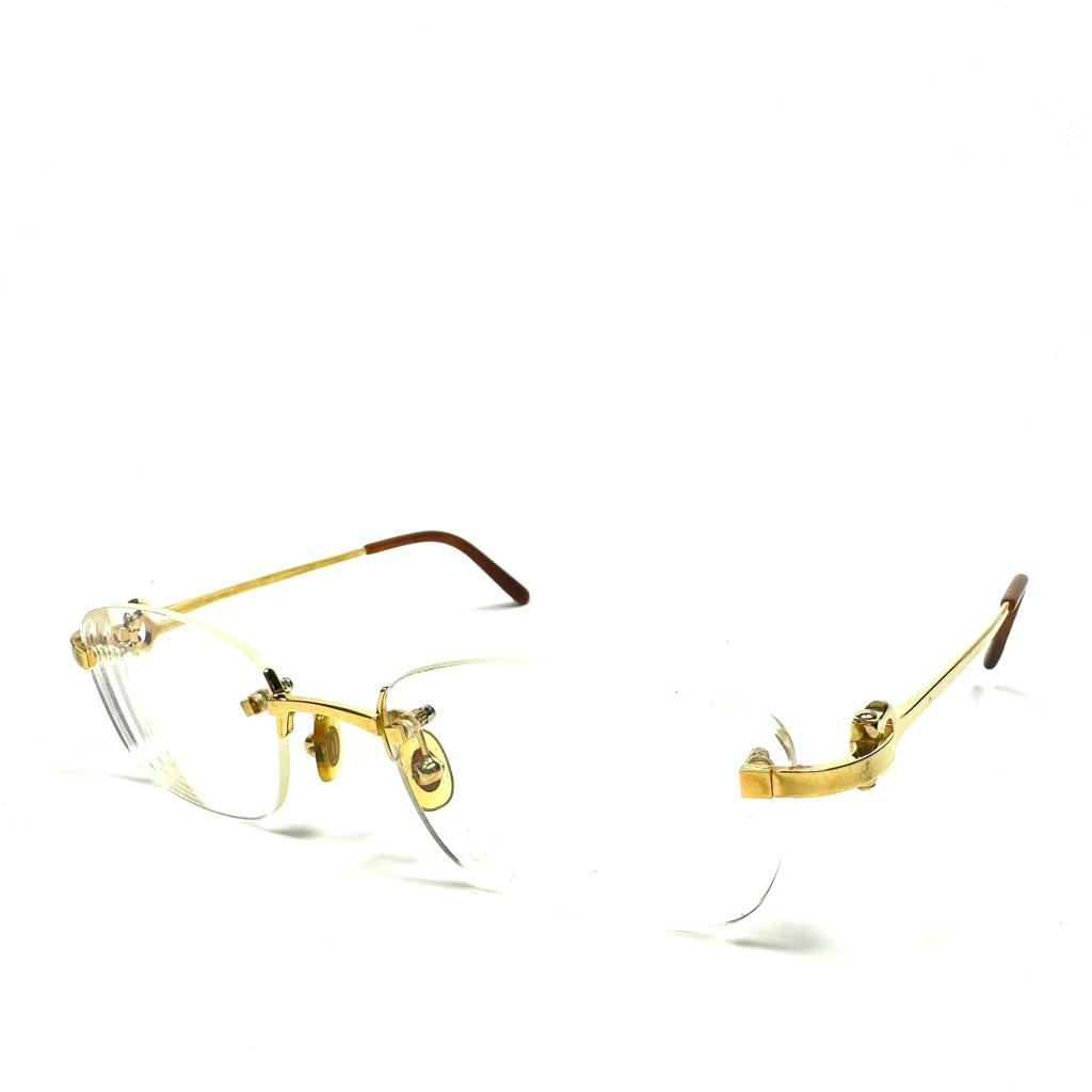 Cartier サングラス 度入り Cモチーフ リムレス 稀少◇Cartier カルティエ リムレス ダブルポイント メガネ