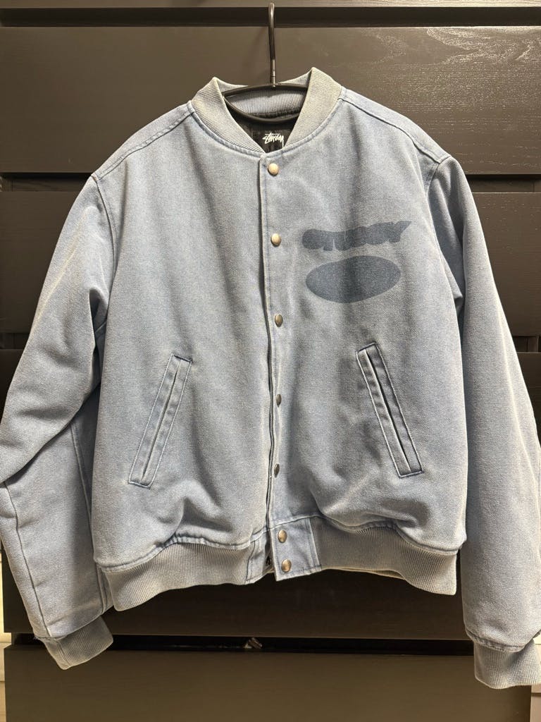 STUSSY GHOST LOGO CANVAS VARSITY JACKET - ARCHIVESTOCK