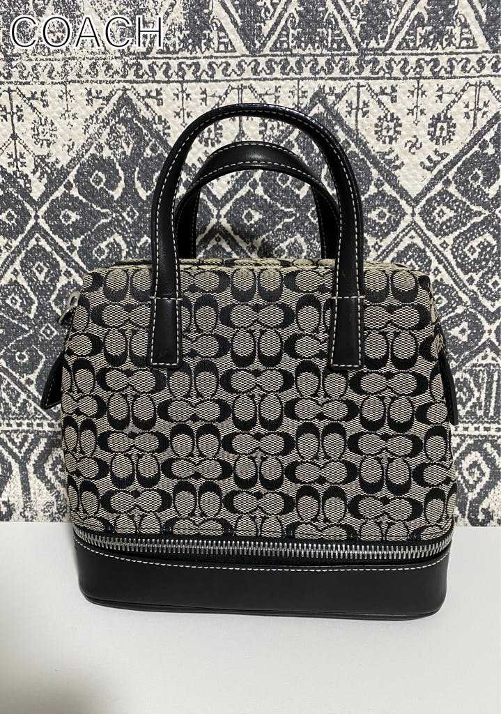 美品　coach コーチ　s58 ミニシグネチャー　キャンバス　ハンドバッグ　茶 美品 coach コーチ s58 ミニシグネチャー キャンバス
