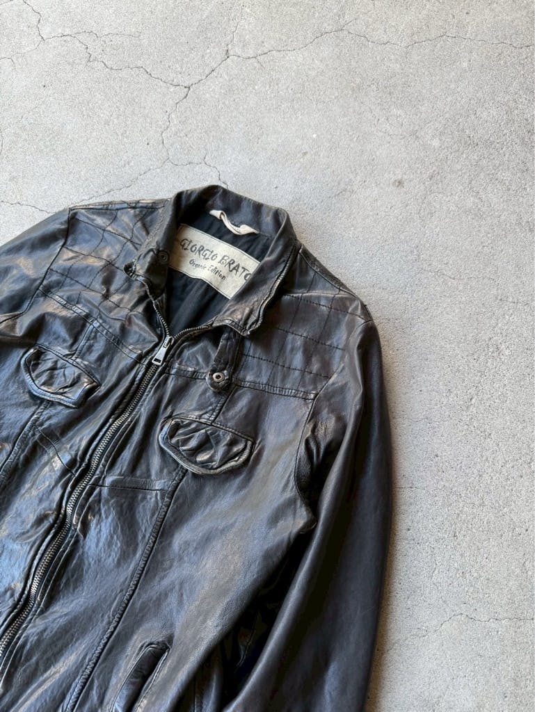 ジャケット・アウター Giorgio Brato leather jacket archive GIORGIO BRATO ARCHIVE BLACK LAMB LEATHER JACKET - ARCHIVESTOCK