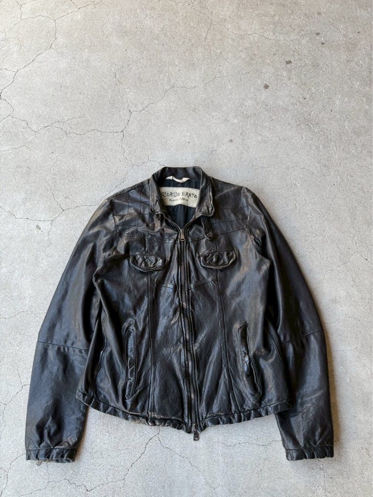 ジャケット・アウター Giorgio Brato leather jacket archive GIORGIO BRATO ARCHIVE BLACK LAMB LEATHER JACKET - ARCHIVESTOCK