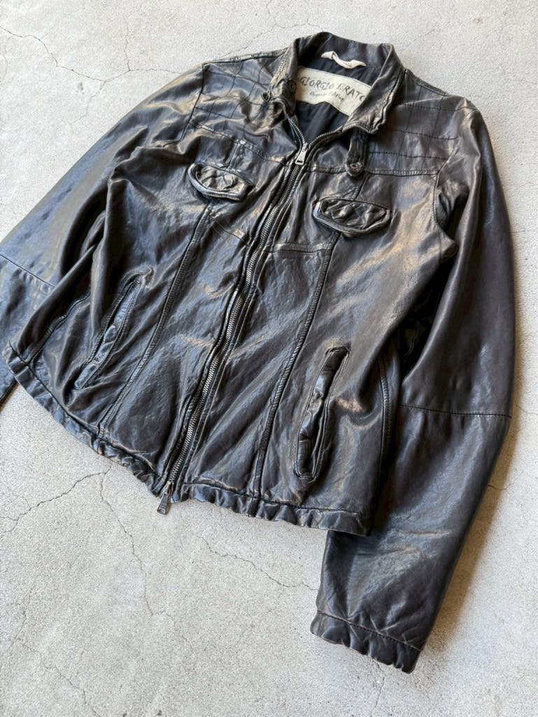 ジャケット・アウター Giorgio Brato leather jacket archive GIORGIO BRATO ARCHIVE BLACK LAMB LEATHER JACKET - ARCHIVESTOCK