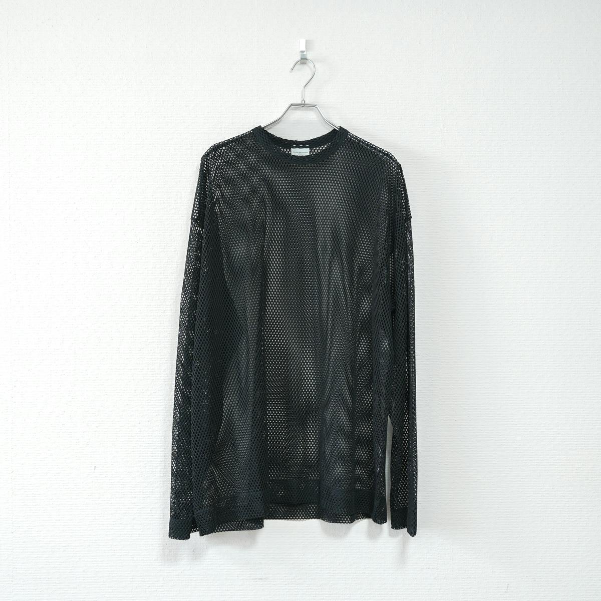 dries van noten23AWメッシュTシャツ長袖　黒 Dries Van Noten Draped stretch-mesh top | REVERSIBLE