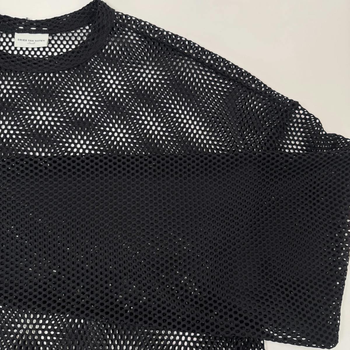 DRIES VAN NOTEN ブラック メッシュ トップス M DRIES VAN NOTEN ロングスリーブメッシュTシャツ SMALL ブラック