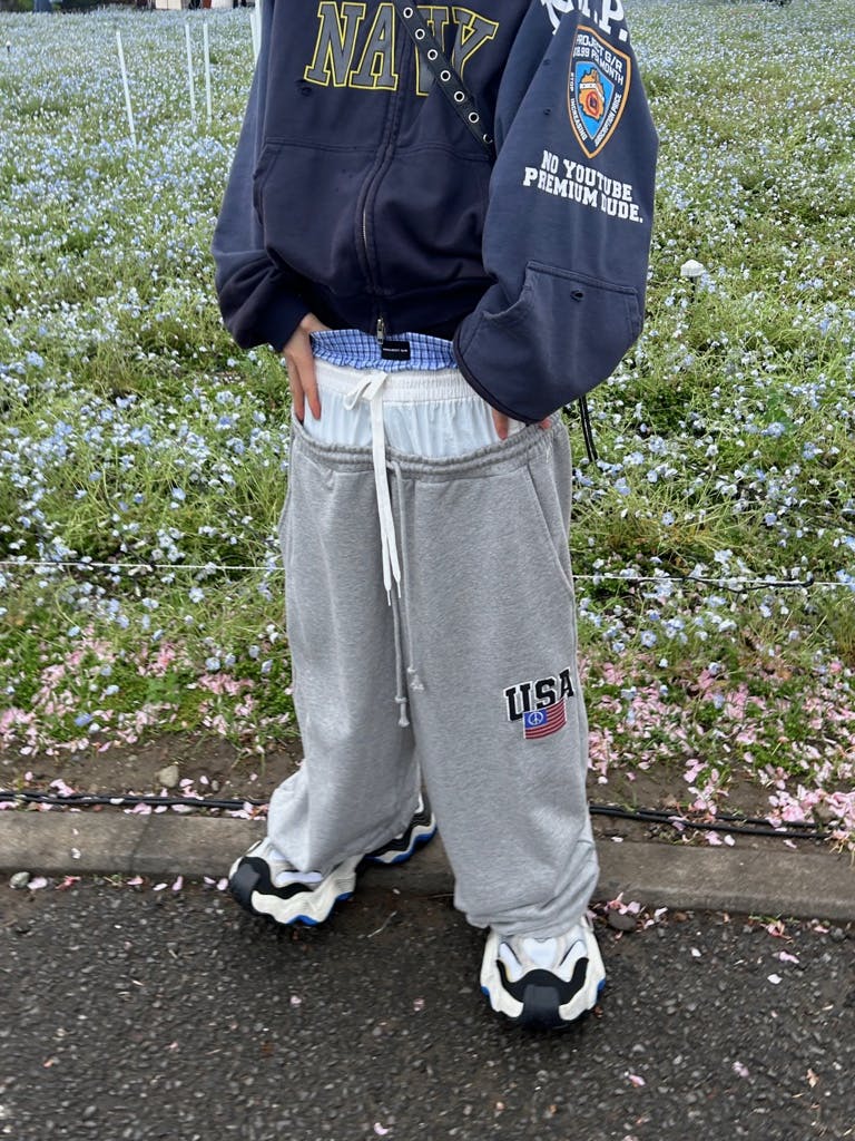 PROJECT G/R 3 LAYERED SWEAT PANTS MELANGE GRAY スウェット