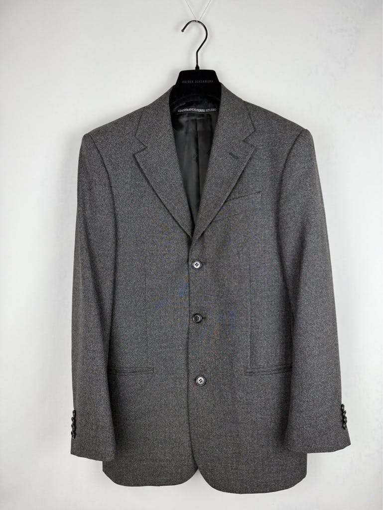 90s Gianfranco Ferré archive ダブル ニットコート 90's GIANFRANCO FERRE Archive Virgin Wool Dark Gray Tailored