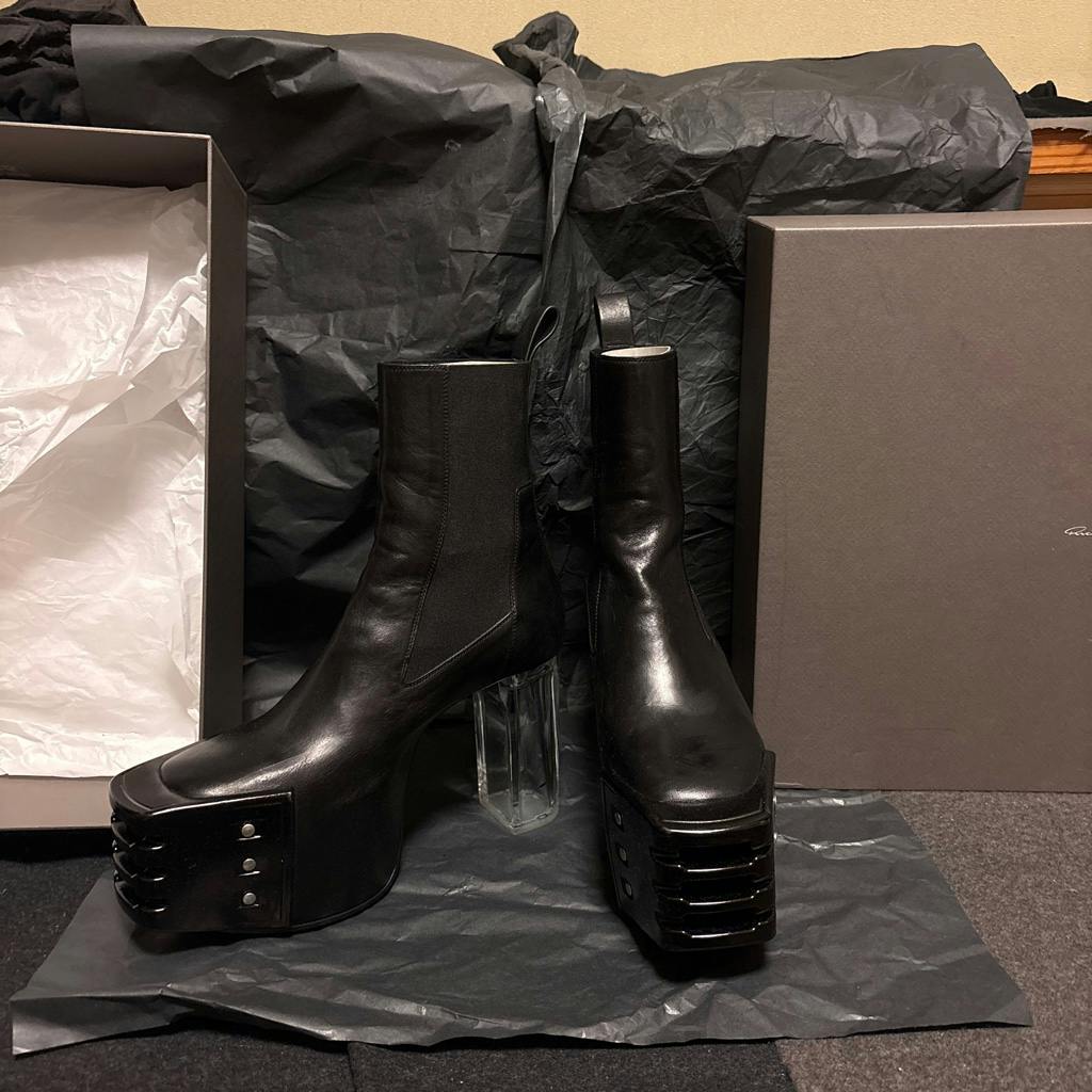 靴 rick owens kiss boots 41 Rick Owens - FW2021 - Kiss Boots in red leather with silver front