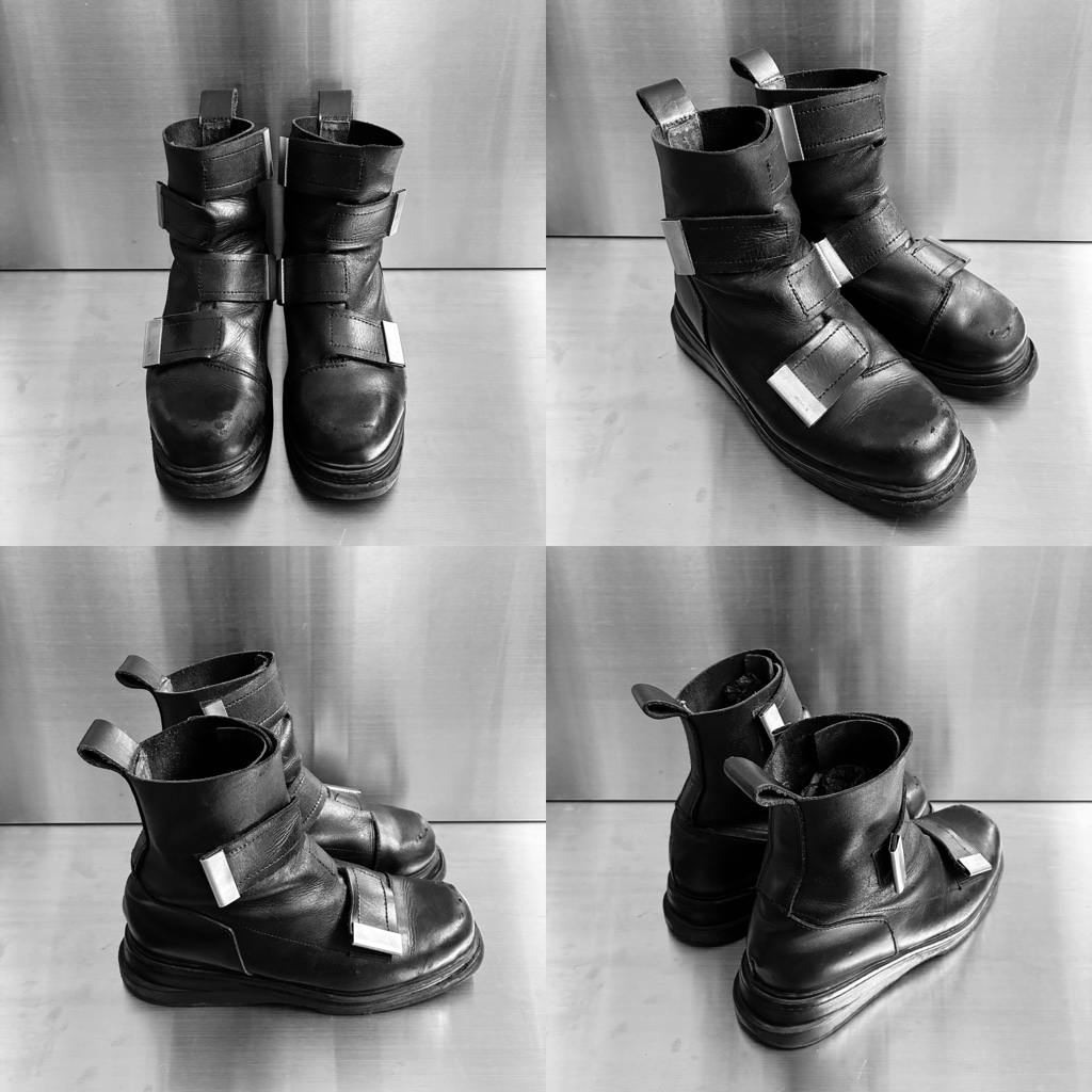 96FW Dirk Bikkembergs Iconic Velcro Boots With Metal Details