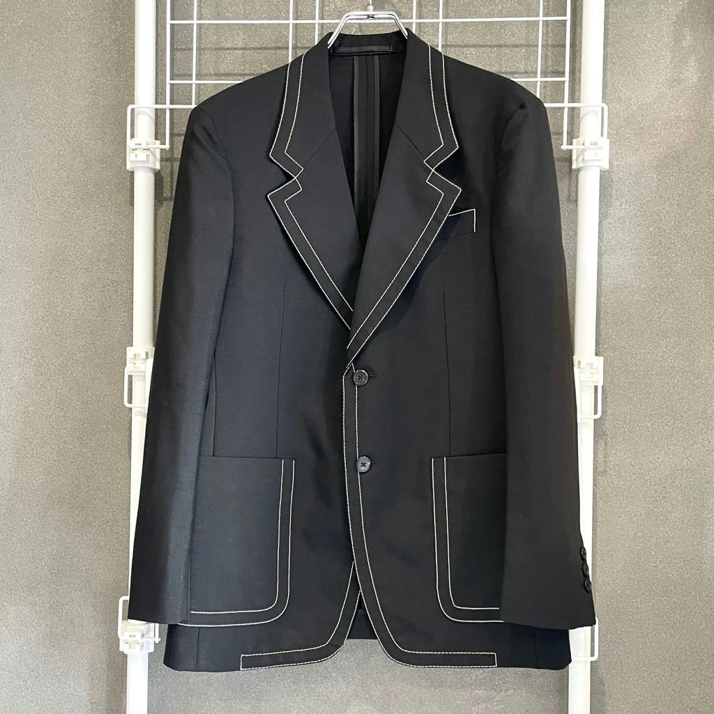 PRADA 15ss ステッチウールテーラードジャケット size 48 美品 プラダ 15ss 0番ステッチ テーラード ジャケット prada 黒