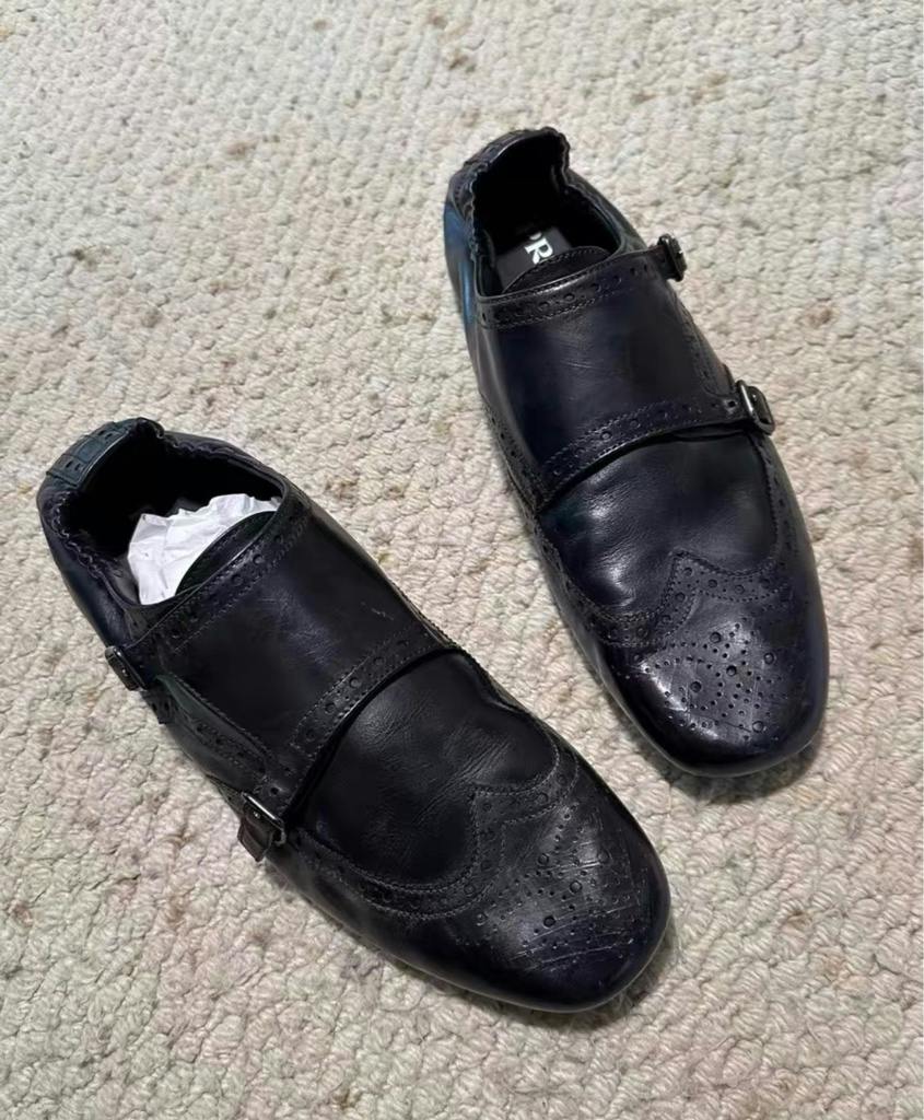 付属品完備 25ss PRADA SHUFFLE ダブルモンクシューズ 革靴 レザー