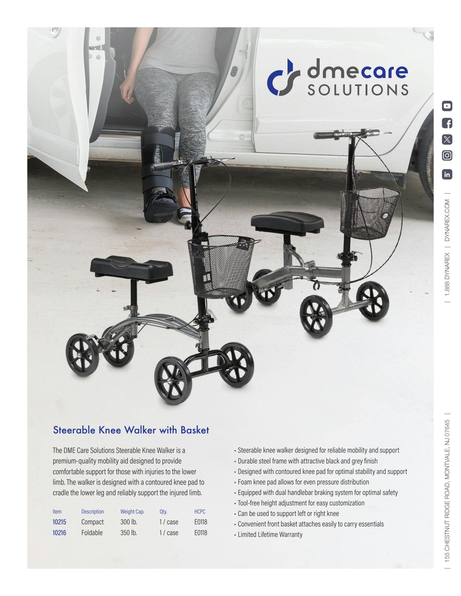 Foldable Steerable Knee Walker with Basket
