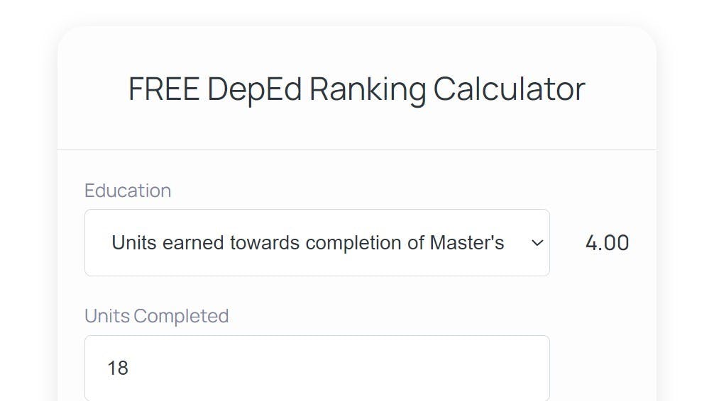 Deped Ranking Level Deped Ranking Points Calculator for Teacher 1 Applicant